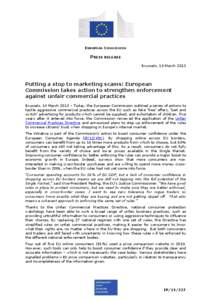 EUROPEAN COMMISSION  PRESS RELEASE Brussels, 14 March[removed]Putting a stop to marketing scams: European