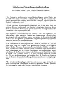 Mitteilung des Verlags Linguistica Biblica Bonn zu: Christoph Zimmer: „Deus“. Logische Syntax und Semantik.