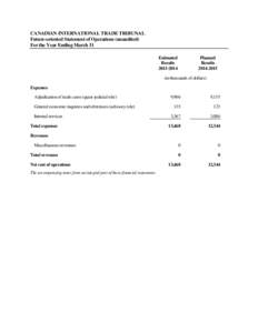 CANADIAN INTERNATIONAL TRADE TRIBUNAL Future-oriented Statement of Operations (unaudited) For the Year Ending March 31 Planned Results[removed]