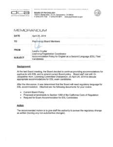 California Board of Psychology -- May 13, 2014 Board Agenda and Meeting Materials