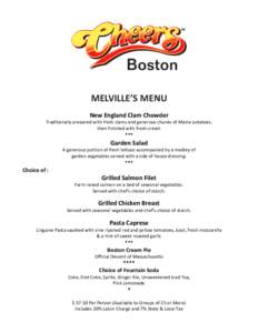 2014 MELVILLE’S MENU MELVILLE’S MENU New England Clam Chowder