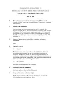 Protocol to UK/Singapore Double Taxation Agreement - Explanatory Memorandum