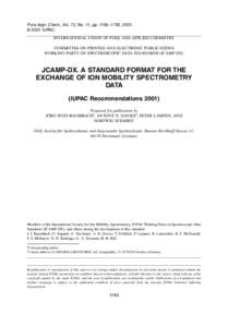 Pure Appl. Chem., Vol. 73, No. 11, pp. 1765–1782, 2001. © 2001 IUPAC INTERNATIONAL UNION OF PURE AND APPLIED CHEMISTRY COMMITTEE ON PRINTED AND ELECTRONIC PUBLICATIONS WORKING PARTY ON SPECTROSCOPIC DATA STANDARDS (JC