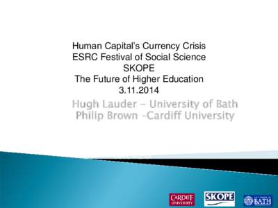 Human Capital’s Currency Crisis ESRC Festival of Social Science SKOPE The Future of Higher Education