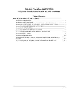 Title 9-B: FINANCIAL INSTITUTIONS Chapter 101: FINANCIAL INSTITUTION HOLDING COMPANIES Table of Contents Part 10. OTHER FINANCIAL ENTITIES............................................................. Section[removed]DEFINI