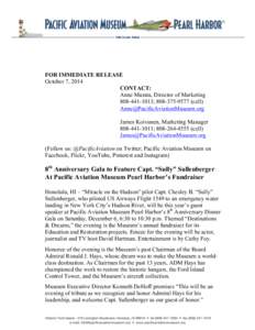 Hudson River / Chesley Sullenberger / US Airways Flight / Pacific Aviation Museum Pearl Harbor / Water landing / Ronald J. Hays / Ford Island / Attack on Pearl Harbor / Transport / Aviation / US Airways