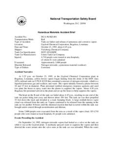 National Transportation Safety Board Washington, D.C[removed]Hazardous Materials Accident Brief Accident No.: Transportation Mode: