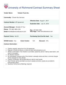 University of Richmond Contract Summary Sheet Vendor Name: Venture Tours Inc.  Commodity: Charter Bus Services