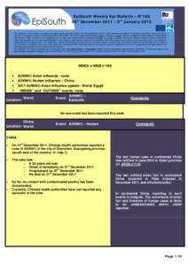 EpiSouth Weekly Epi Bulletin – N°198 28th December 2011 – 3rd January 2012 Département International & Tropical