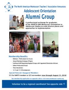 The North American Montessori Teachers’ Association Announces  Adolescent Orientation Alumni Group