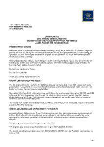 ASX / MEDIA RELEASE FOR IMMEDIATE RELEASE 30 October 2012