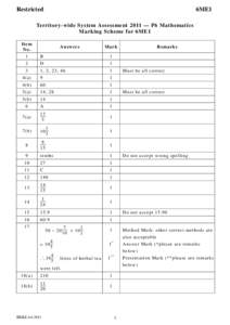 Restricted  6ME1 Territory-wide System Assessment 2011 — P6 Mathematics Marking Scheme for 6ME1