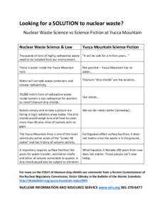 Looking for a SOLUTION to nuclear waste? Nuclear Waste Science vs Science Fiction at Yucca Mountain Nuclear Waste Science & Law Yucca Mountain Science Fiction