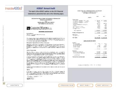 InsideASIS&T  ASIS&T Annual Audit Bulletin of the Association for Information Science and Technology – April/May 2014 – Volume 40, Number 4