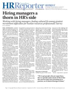 Reprint © Copyright Thomson Reuters Canada Ltd. Hiring managers a thorn in HR’s side