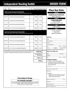 Independent Reading Toolkit	 	 ITEM # TITLE		  QTY.