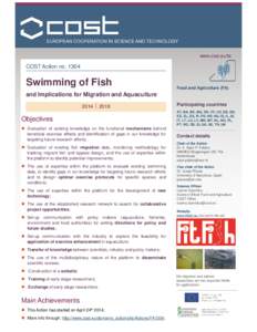 www.cost.eu/fa  COST Action no[removed]Swimming of Fish