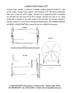 COMPETITOR STOR-LANE Carriage Frame assembly is constructed of tubular anodized aluminum, finished in a blue powder coating. Carriage Frame supports a Reel Assembly of 46