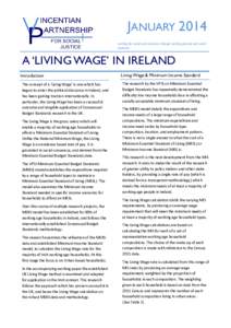 JANUARY 2014 working for social and economic change, tackling poverty and social exclusion A ‘LIVING WAGE’ IN IRELAND Introduction