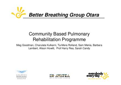 Better Breathing Group Otara  Community Based Pulmonary Rehabilitation Programme Meg Goodman, Charulata Kulkarni, Ta-Mera Rolland, Sam Menia, Barbara Lambert, Alison Howitt, Prof Harry Rea, Sarah Candy