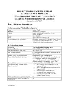 REQUEST FOR EOL FACILITY SUPPORT (C-130 WITH WCR, AND GAUS) VOCALS REGIONAL EXPERIMENT (VOCALS-REX) NCAR/EOL -NOVEMBER 2007 OFAP MEETING Submitted on July 1st 2007