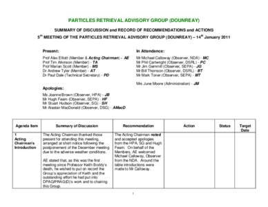 5th MEETING OF THE PARTICLES RETRIEVAL ADVISORY GROUP (DOUNREAY) – 14th January 2011