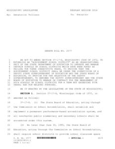 MISSISSIPPI LEGISLATURE  REGULAR SESSION 2014 By: