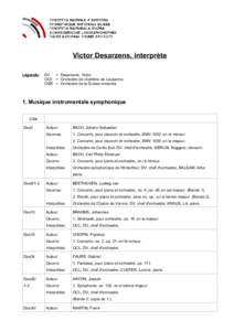 Victor Desarzens, interprète Légende: DV = Desarzens, Victor OCL = Orchestre de chambre de Lausanne OSR = Orchestre de la Suisse romande