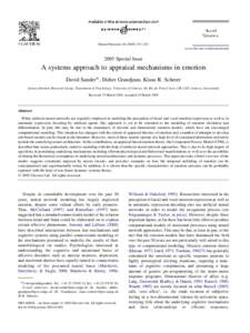 Neural Networks[removed]–352 www.elsevier.com/locate/neunet 2005 Special Issue  A systems approach to appraisal mechanisms in emotion