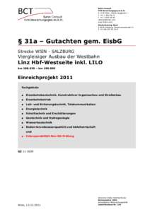 Linz Hbf-Westseite inkl. LILO § 31a Gutachten gem. EisbG Inhaltsverzeichnis Bahn Consult �