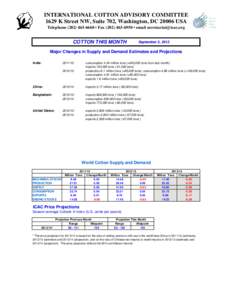 INTERNATIONAL COTTON ADVISORY COMMITTEE 1629 K Street NW, Suite 702, Washington, DCUSA Telephone • Fax • email  COTTON THIS MONTH