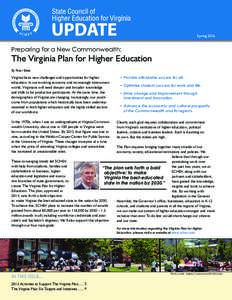 SpringPreparing for a New Commonwealth: The Virginia Plan for Higher Education By Peter Blake