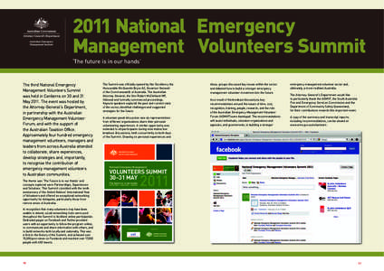 The Australian Journal of Emergency Management Volume 26, No. 4, November[removed]The Australian Journal of Emergency Management Volume 26, No. 4, November[removed]National Emergency Management Volunteers Summit