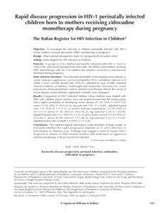 Rapid disease progression in HIV-1 perinatally infected children born to mothers receiving zidovudine monotherapy during pregnancy