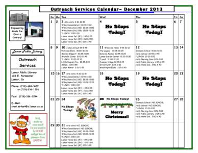 Outreach Services Calendar – December 2013 Su Mo Tue Wed  Thu