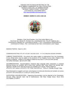 AGENDA FOR THE REGULAR MEETING OF THE BLUE RIBBON COMMISSION ON CHILD PROTECTION KENNETH HAHN HALL OF ADMINISTRATION 500 WEST TEMPLE STREET, ROOM 381B LOS ANGELES, CALIFORNIA[removed]http://www.blueribboncommissionla.com/