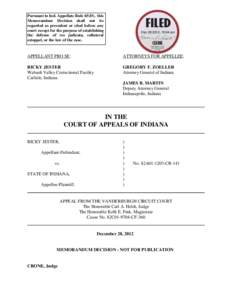 Pursuant to Ind. Appellate Rule 65(D), this Memorandum Decision shall not be regarded as precedent or cited before any court except for the purpose of establishing the defense of res judicata, collateral estoppel, or the