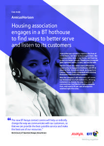 Case study  AmicusHorizon Housing association engages in a BT hothouse