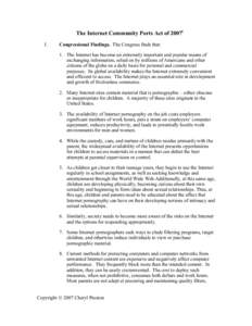 The Internet Community Ports Act of[removed]I. Congressional Findings. The Congress finds that: 1. The Internet has become an extremely important and popular means of exchanging information, relied on by millions of Americ