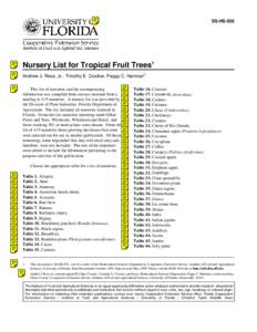 SS-HS-505  Nursery List for Tropical Fruit Trees1 Andrew J. Rose, Jr., Timothy E. Crocker, Peggy C. Hartman2 This list of nurseries and the accompanying information was compiled from surveys returned from a