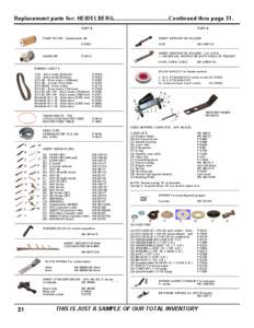 Replacement parts for: HEIDELBERG..................................Continued thru page 31. PART # PART #  PUMP FILTER - Quickmaster 46