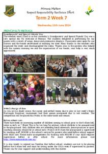 Mimosa Matters Respect Responsibility Resilience Effort Term 2 Week 7 Wednesday 11th June 2014