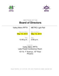 MEETINGS OF THE  Board of Directors Valley Metro RPTA MEETING DATE