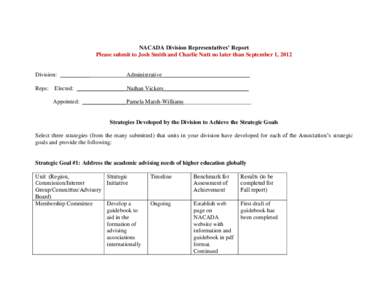 NACADA Division Representatives’ Report Please submit to Josh Smith and Charlie Nutt no later than September 1, 2012 Division: __________ Reps: