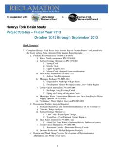 Henrys Fork Basin Study Project Status FY 2013