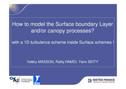 How to model the Surface boundary Layer and/or canopy processes? with a 1D turbulence scheme inside Surface schemes ! Valéry MASSON, Rafiq HAMDI, Yann SEITY