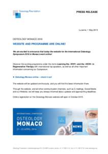 PRESS RELEASE  Lucerne, 1 May 2015 OSTEOLOGY MONACO 2016