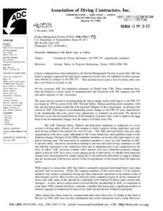 Association of Diving Contractors, Inc. COMMUNICATION l EDUCATION l SAFETY 3910 FM 1960 West, Suite 230 Houston, TXDEPT. OF WWSPDRTATIOH f-jQCF:C-y ‘,ECJ=lOPj