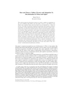 Race and Theory: Culture, Poverty, and Adaptation To Discrimination In Wilson and Ogbu* Mark Gould Haverford College This article provides the theoretical resources to resolve a number of conundrums in the work of Willia