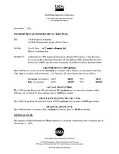 United States Department of Agriculture Farm and Foreign Agricultural Services Risk Management Agency November 2, 1999 INFORMATIONAL MEMORANDUM: R&D[removed]